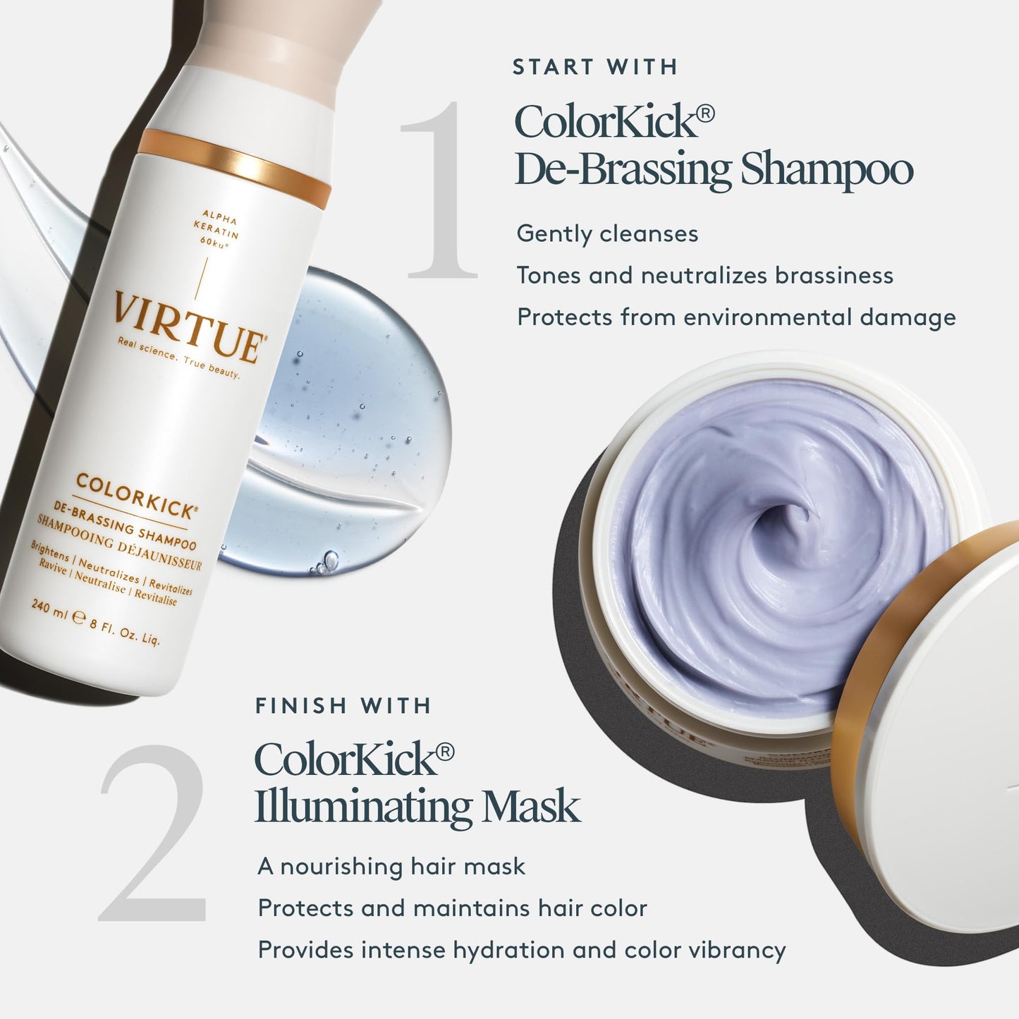 VIRTUE De-Brassing Shampoo: Natural Color Toner for All Hair Colors | 8 Fl Oz