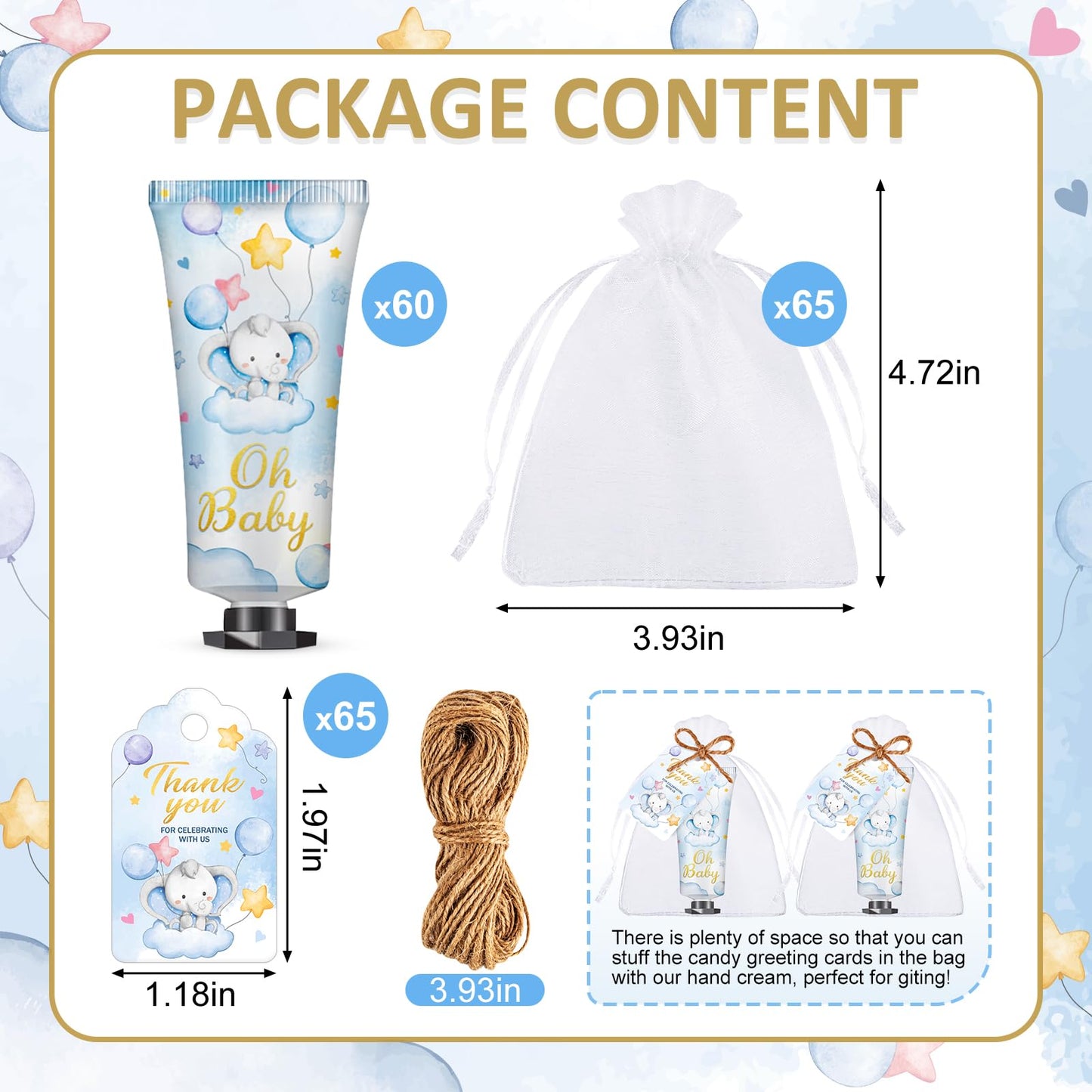 Viscoo 60-Set Baby Shower Hand Cream – Elephant Theme Party Favors