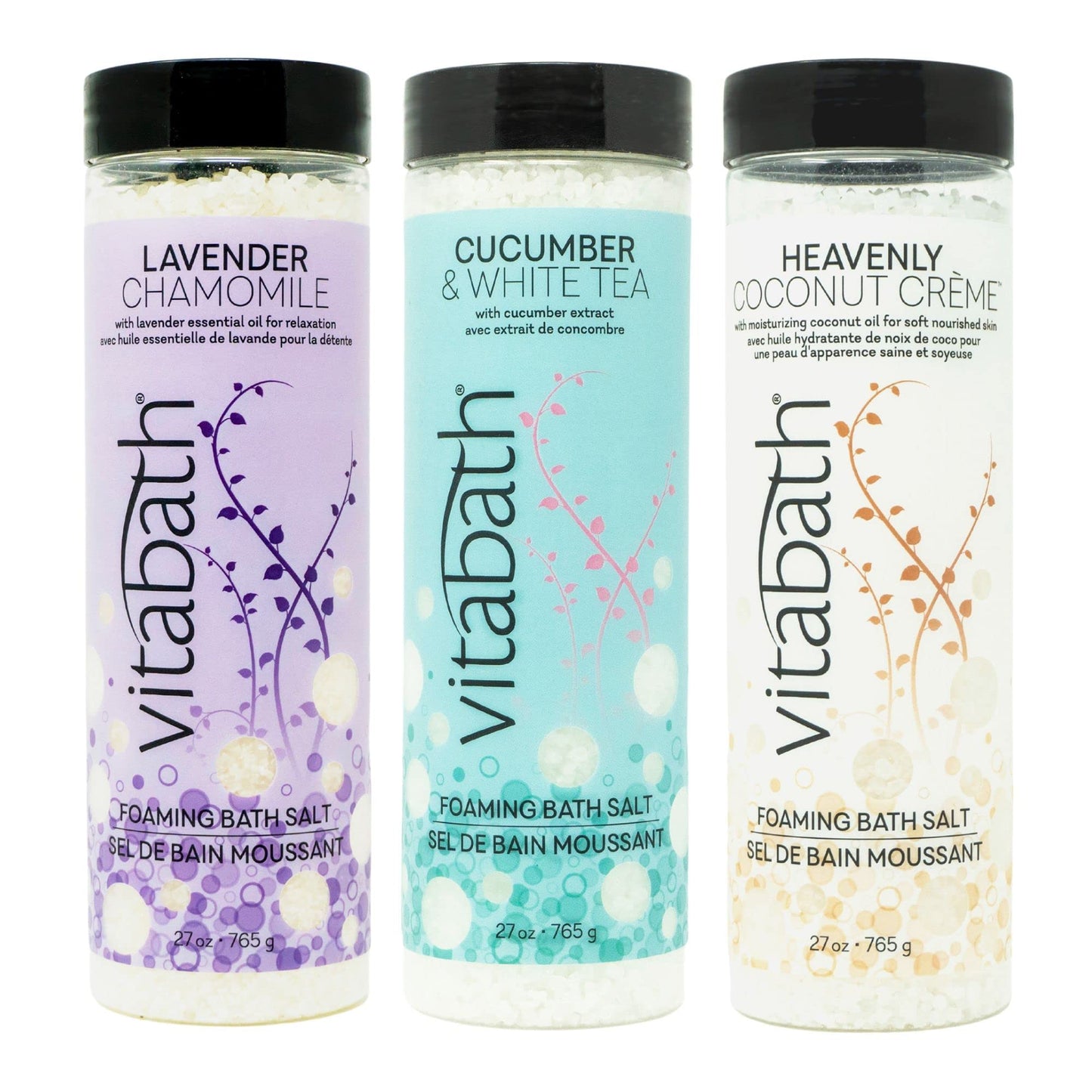 Vitabath Heavenly Coconut Creme Foaming Bath Salts – Relaxing Bubble Bath Aromatherapy, Skin Nourishment (27 oz)
