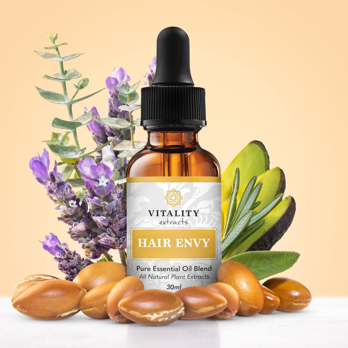 Vitality Hair Envy - Natural Hair Growth Serum with 15 Plant Extracts | 100% Pure Essential Oils