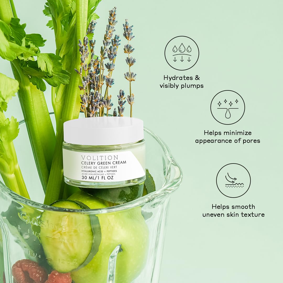 Volition Celery Green Cream with Hyaluronic Acid + Peptides – Purifies, Controls Oil, Minizes Pores | 1 oz
