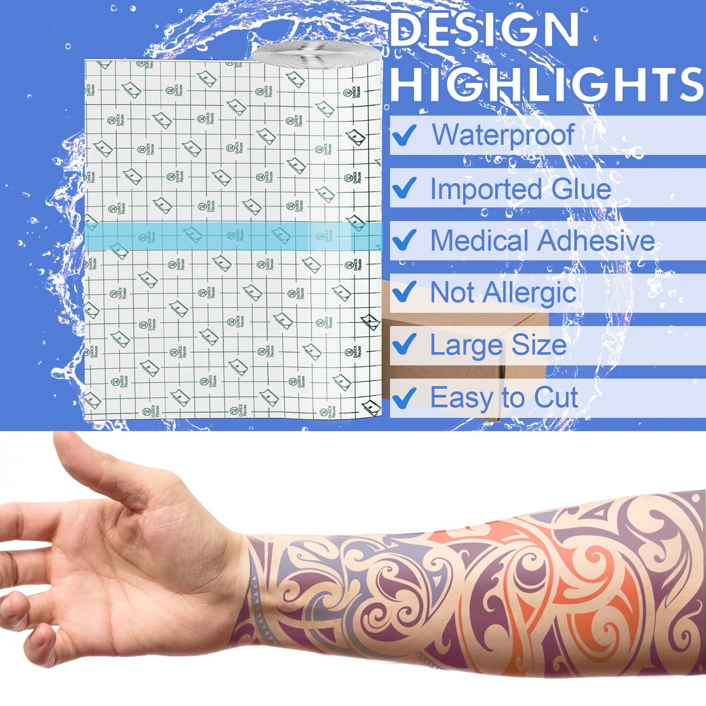 VOOVAO Tattoo Aftercare Waterproof Bandage – Transparent Second Skin (9.84 in x 10.9 yd)