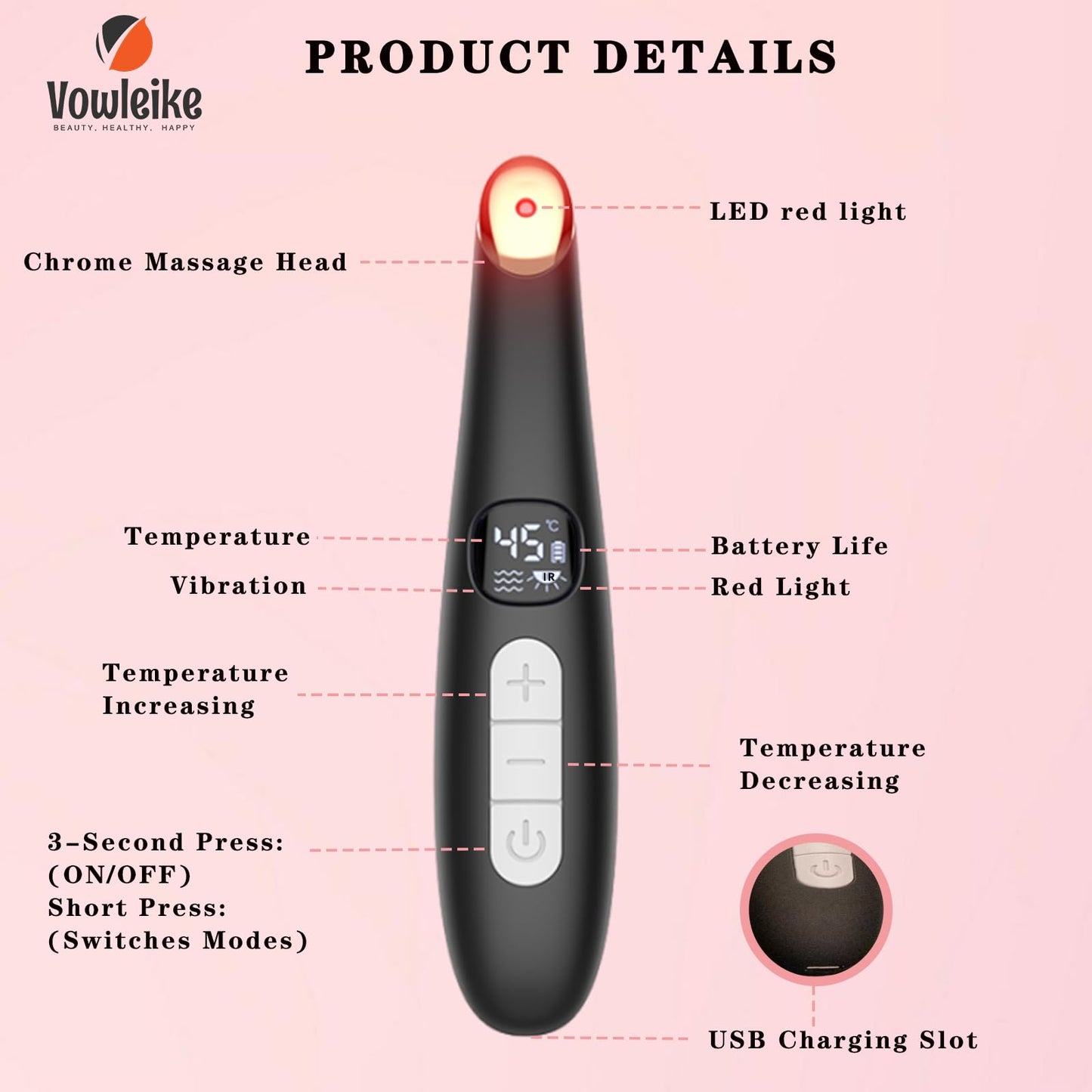 Vowleike Eye Lift Wand | 3-in-1 Eye & Face Massager with Temperature Control