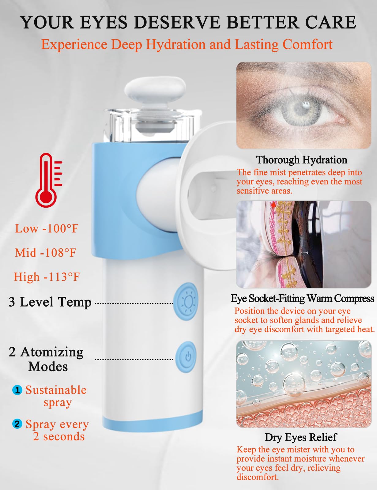 Vowleike Eye Steamer for Dry Eye – Portable USB Nano Mist with Warm Compress