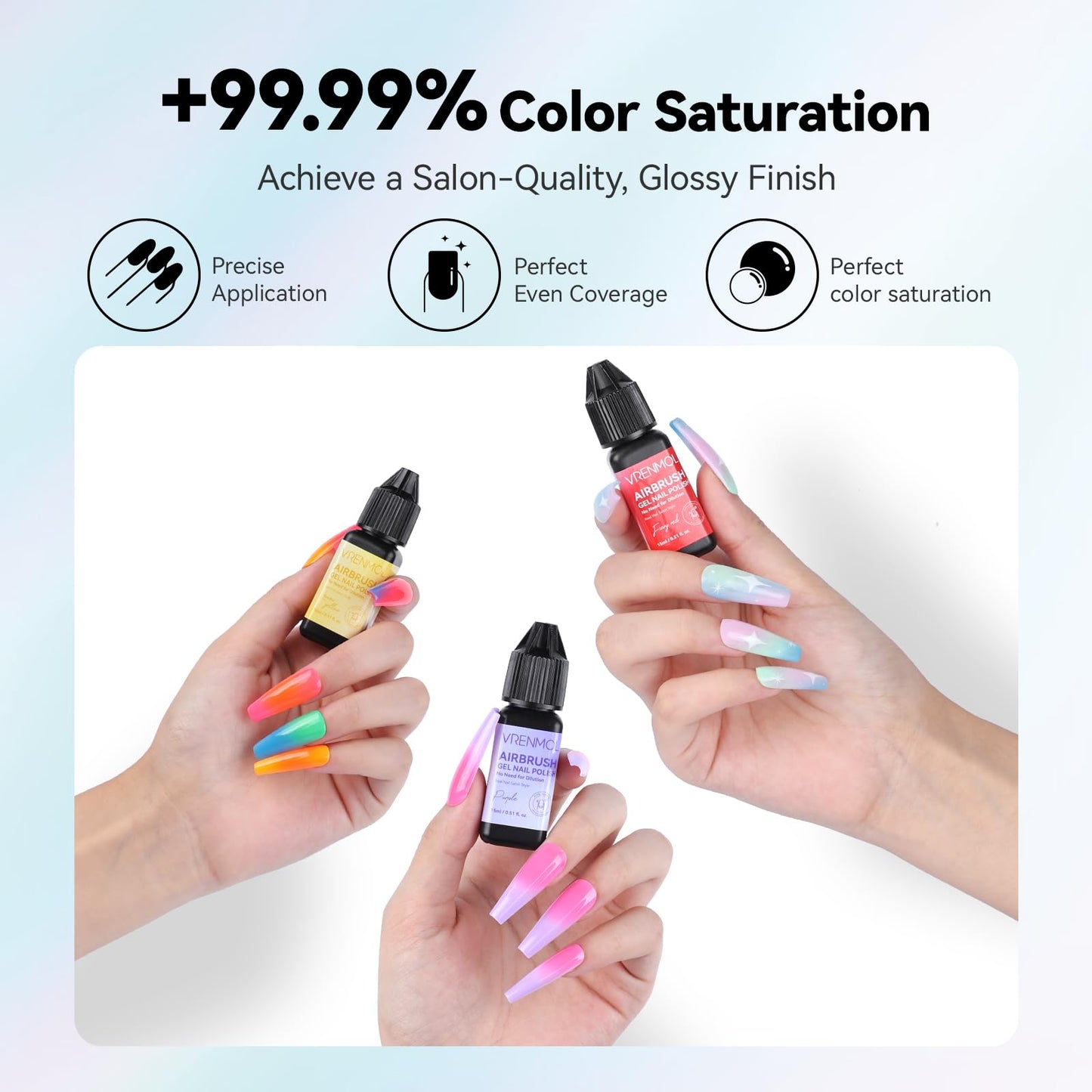 VRENMOL 12PCS Airbrush Gel Nail Polish – HEMA-Free, No Dilution, 12 Bright Colors
