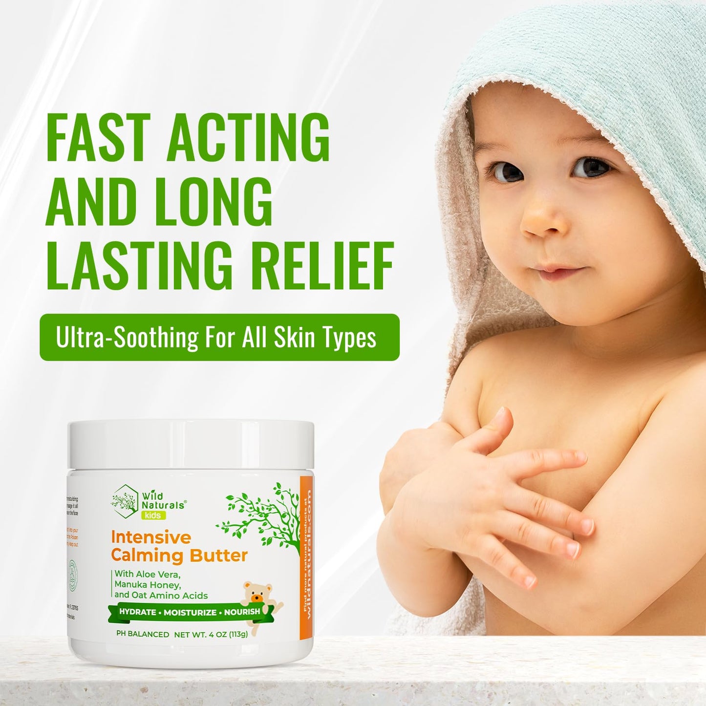 Wild Naturals Baby Eczema Cream - Gentle 4oz Moisturizer for Dry, Itchy Skin & Diaper Rash