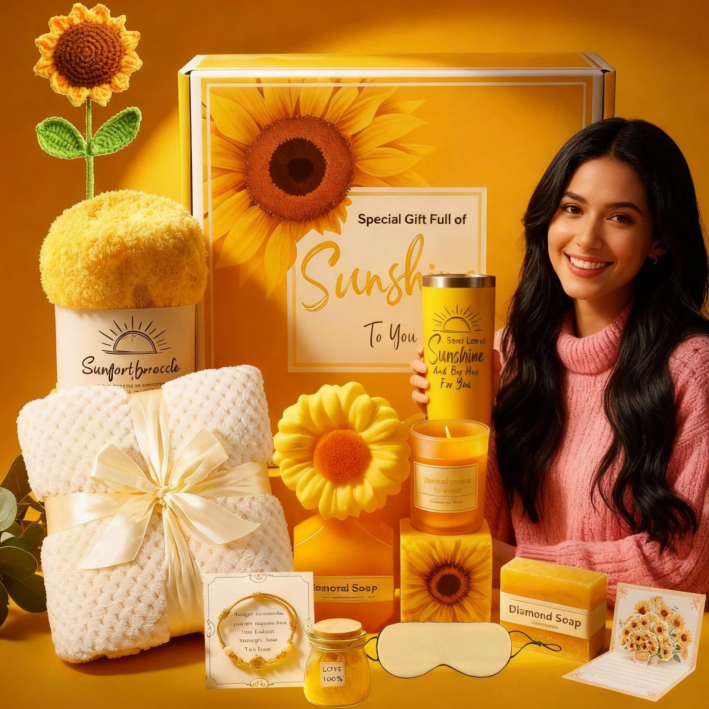 WILZEIMY Sunshine Gift Basket for Women – 15-Piece Sunflower Cheer Up Box