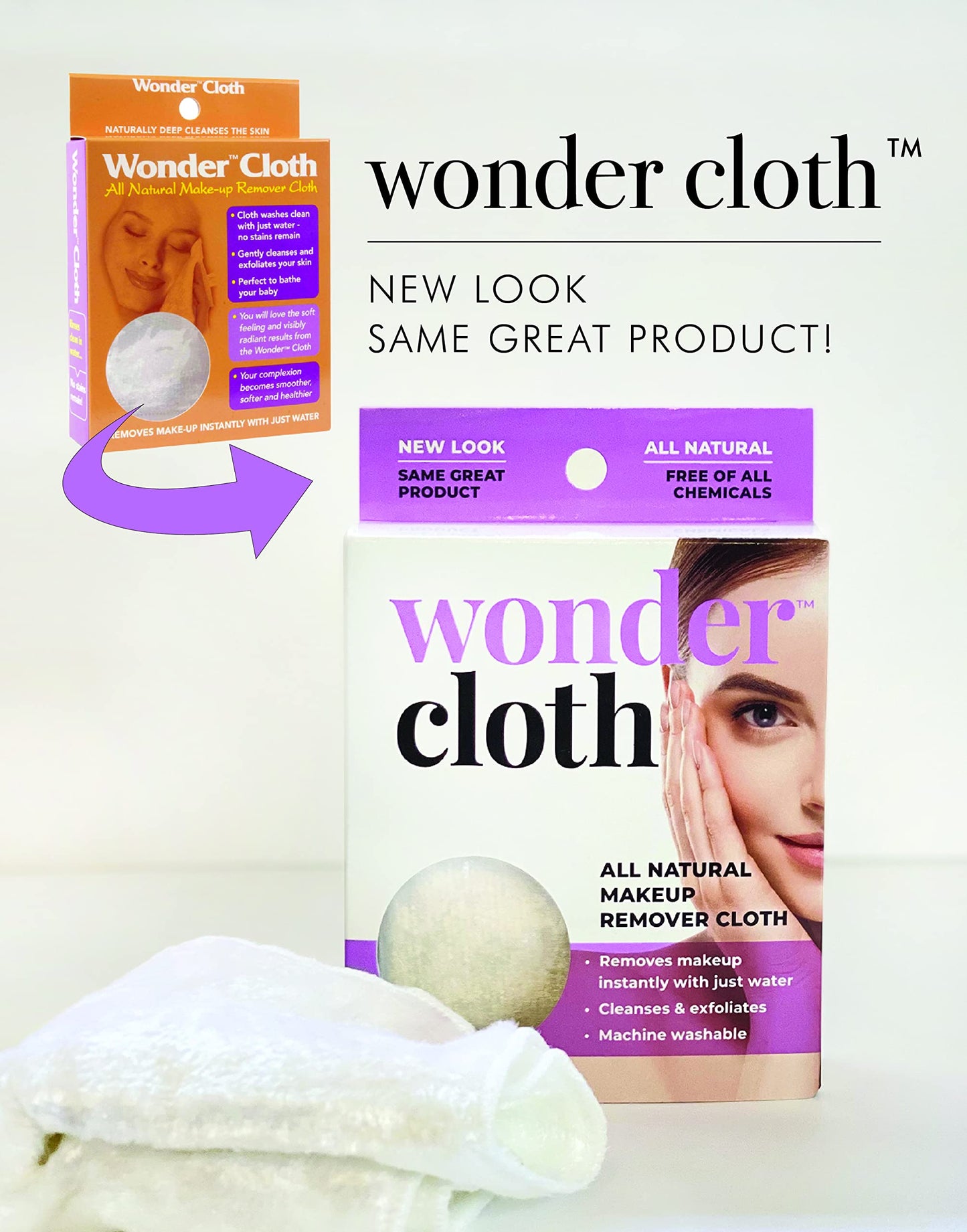 Wonder Cloth (Pack of 3) - All-Natural Makeup Remover Cloth, Water-Only Cleansing