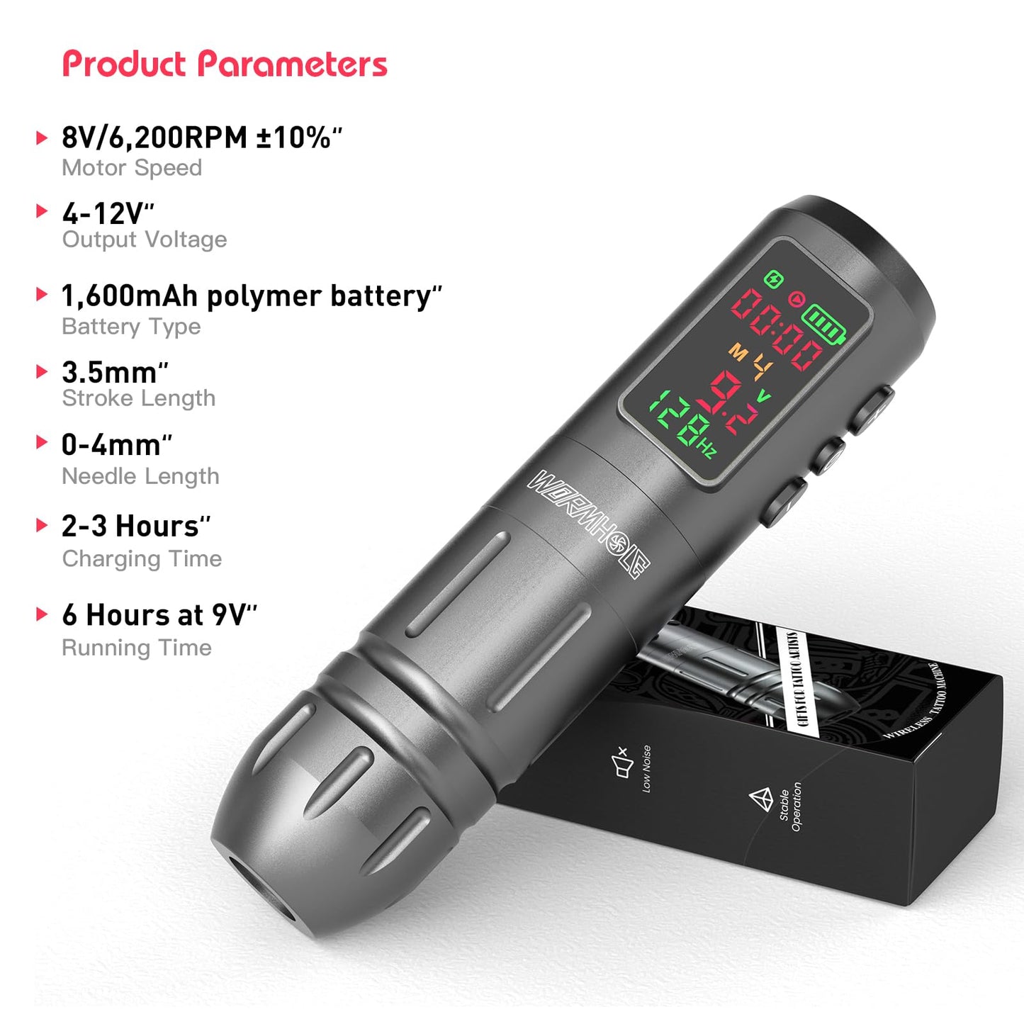 Wormhole Tattoo Gun Kit: Wireless 1600mAh Battery, 20 Needles, Xtreme Ink, Smart Pen