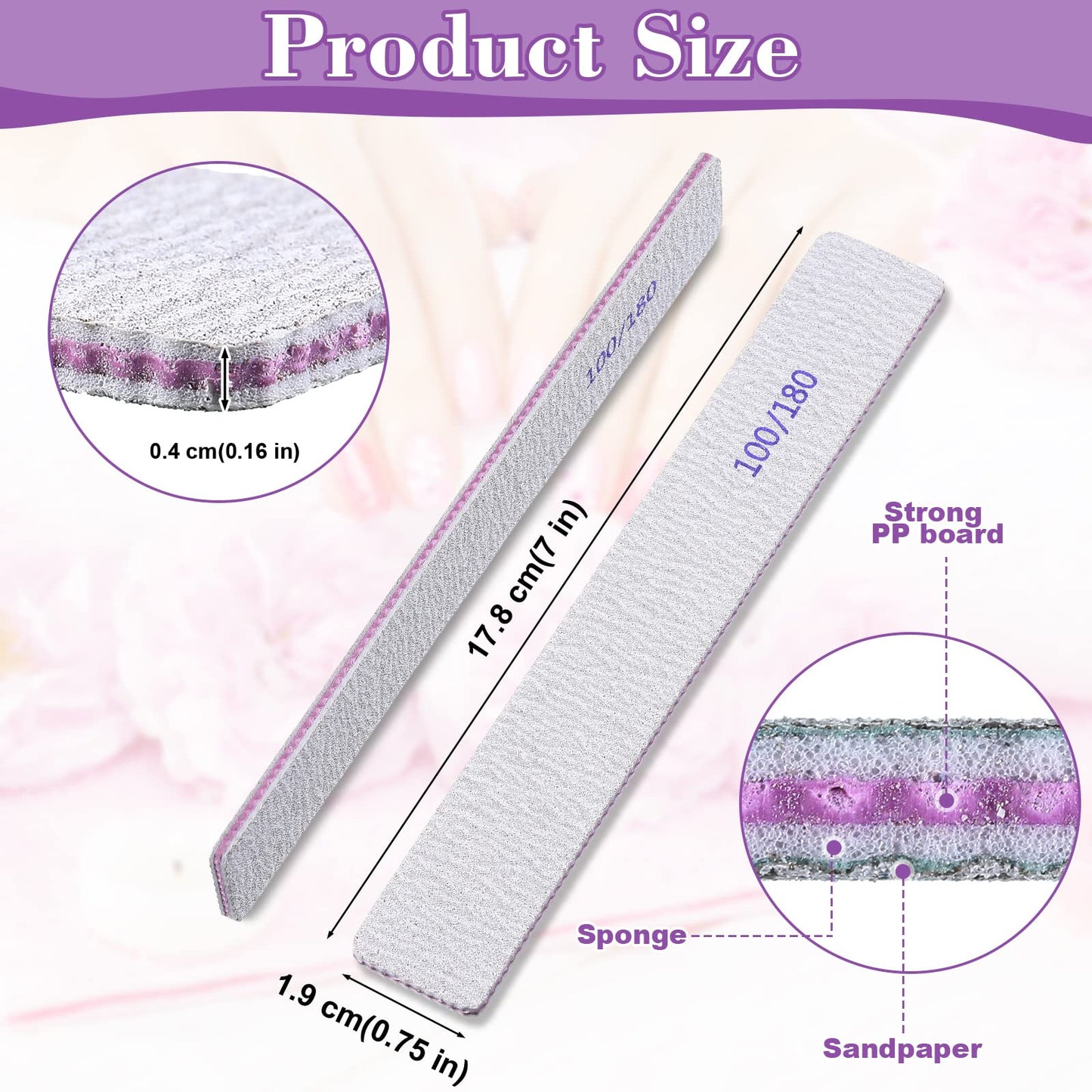 Xinnun 150 Pcs Nail Files 100/180 Grit - Double-Sided Emery Board for Acrylic Nails & Home Salon