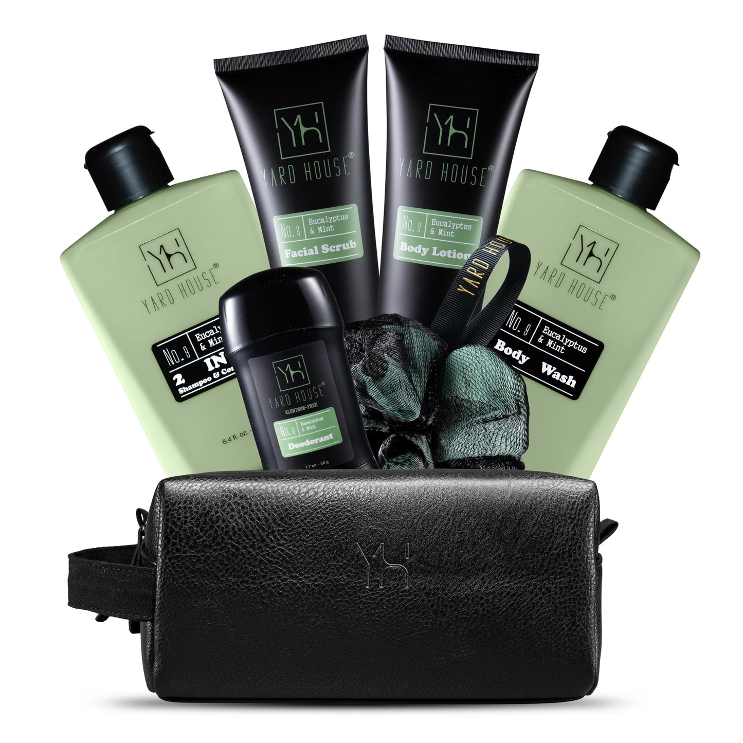 Yard House Men's Luxury Bath & Body Gift Set - 7pc with Leather Toiletry Bag
