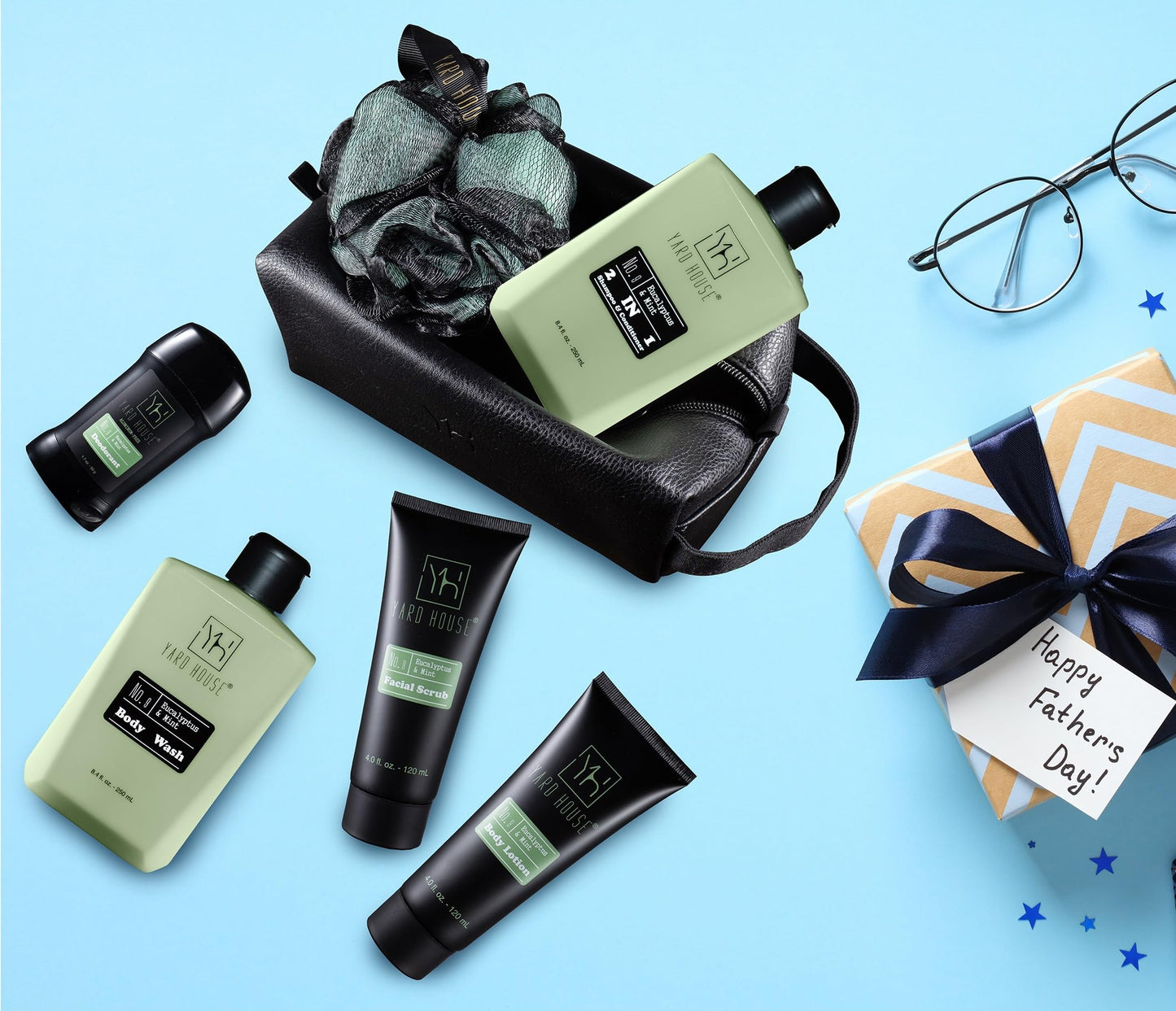 Yard House Men's Luxury Bath & Body Gift Set - 7pc with Leather Toiletry Bag