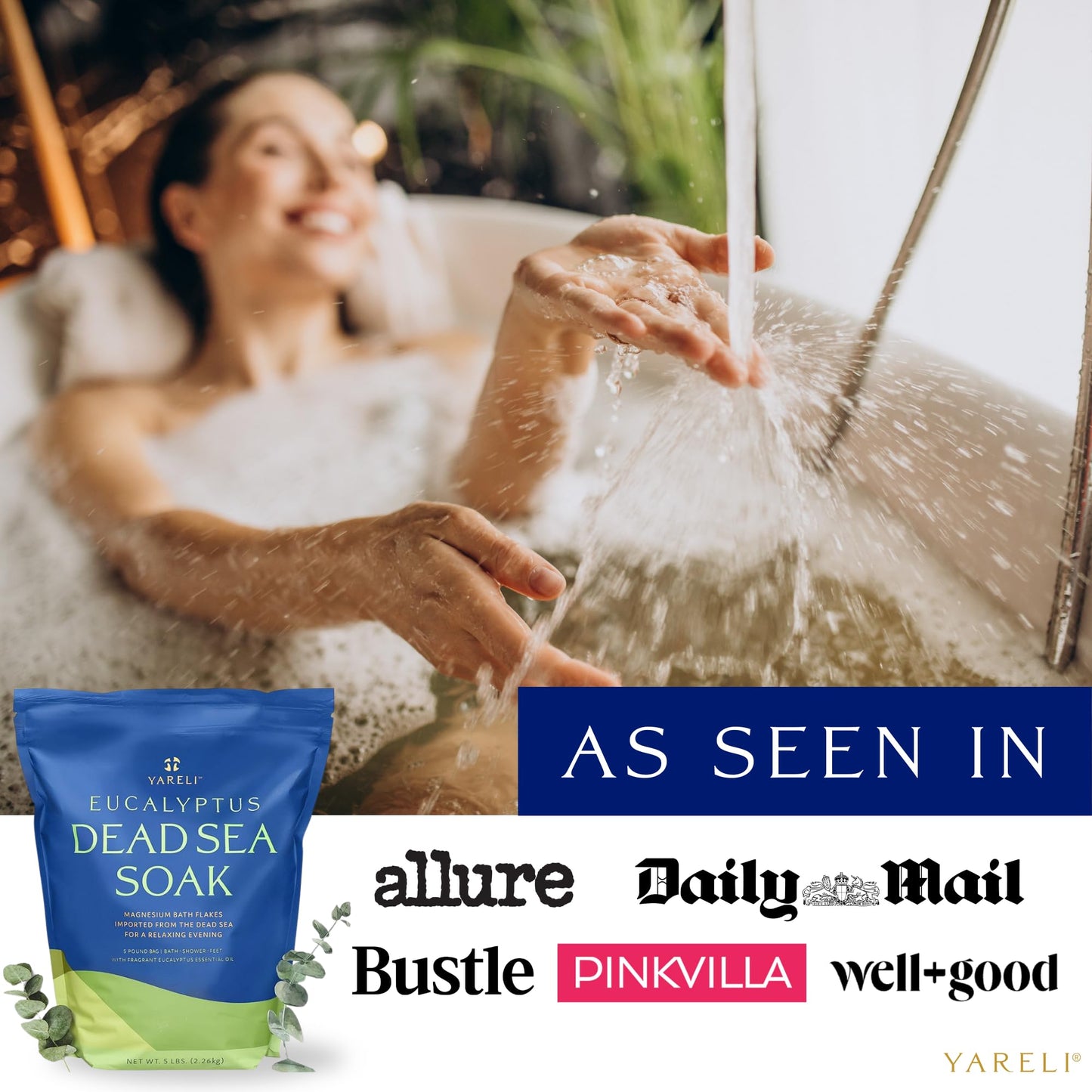 YARELI Magnesium Flakes 5lb – Dead Sea Bath & Foot Soak with Eucalyptus