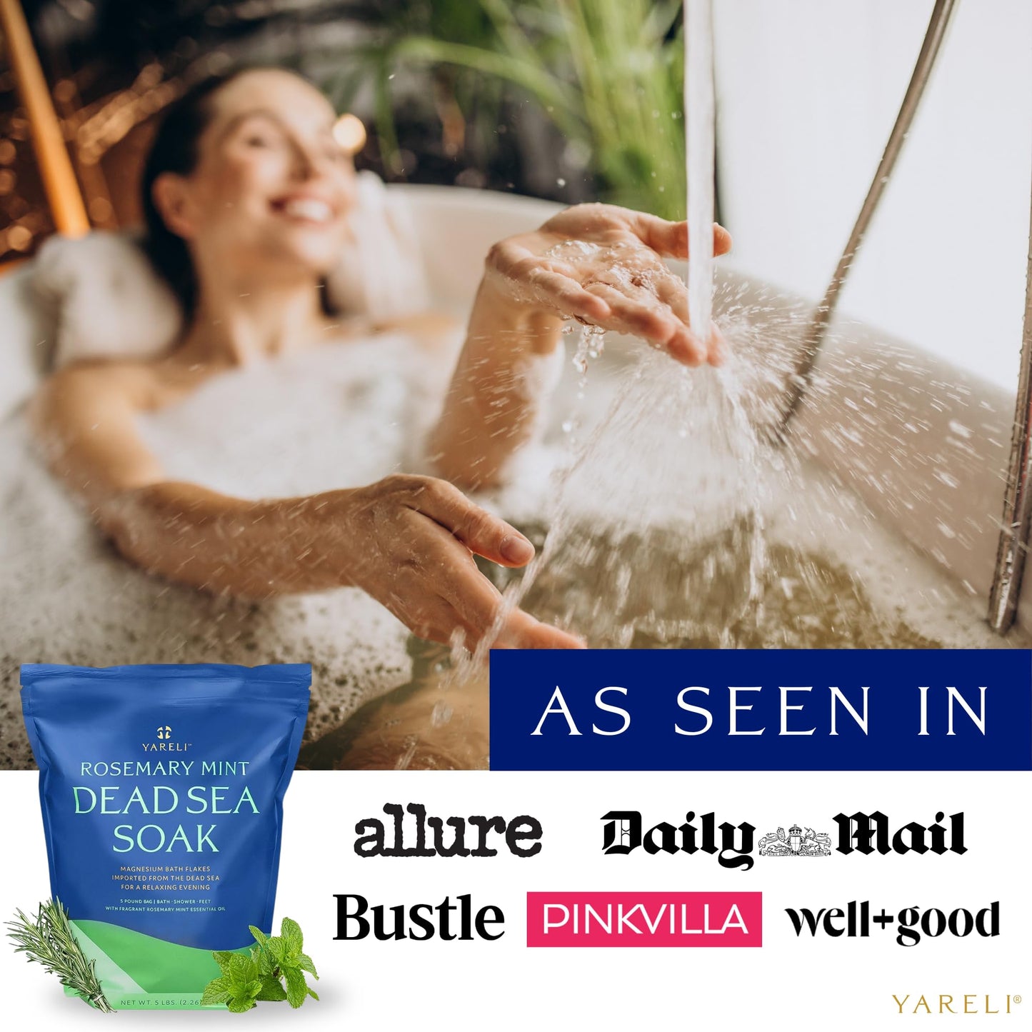 YARELI Magnesium Flakes 5lb – Rosemary Peppermint Dead Sea Bath & Foot Soak