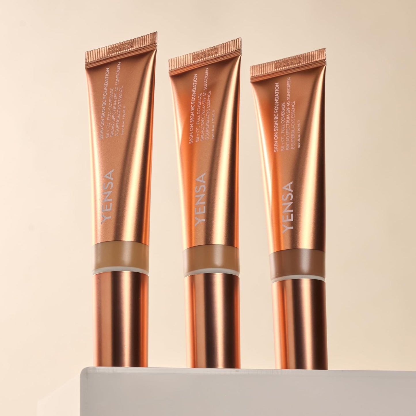 YENSA Skin on Skin BC Foundation – Buildable Full Coverage, SPF 40, Hyaluronic Acid, 8 SuperBlacks (Medium Warm)