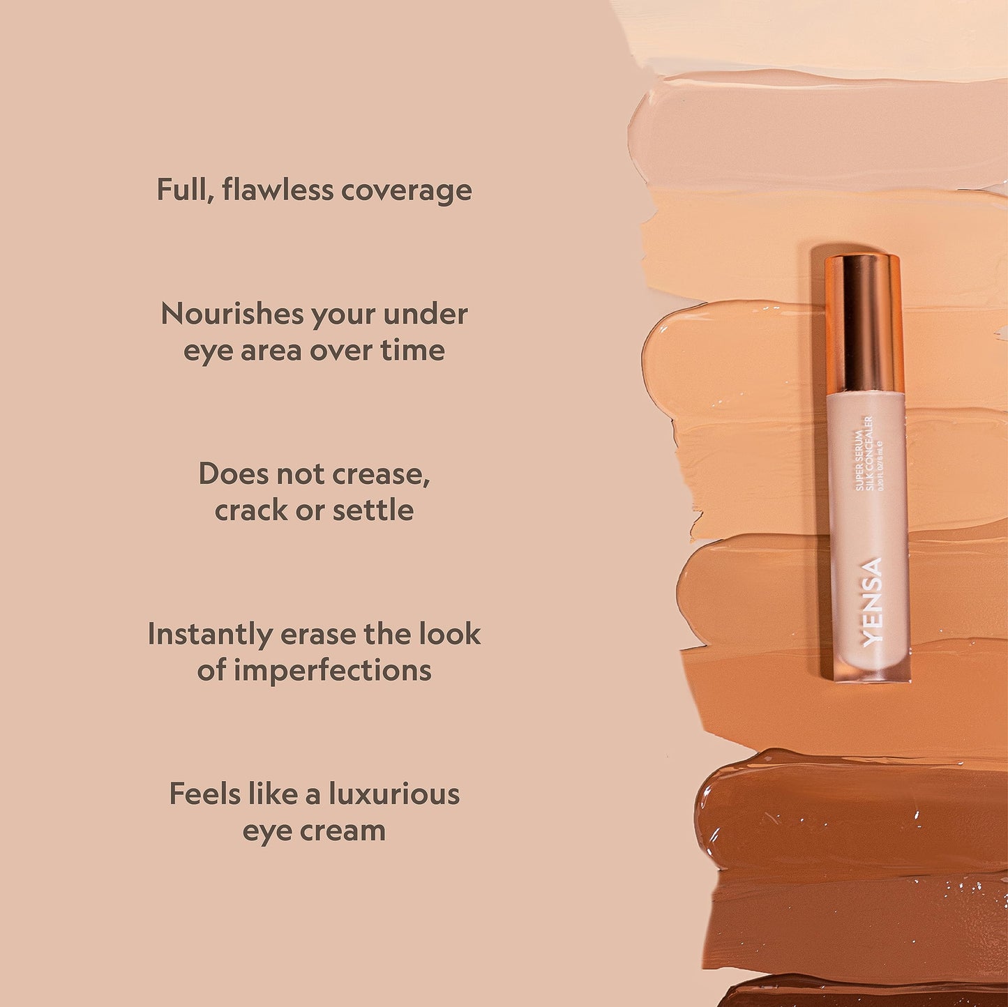YENSA Super Serum Silk Concealer — Full Coverage Undereye + Peptide Serum (Medium 2, 0.2 oz)