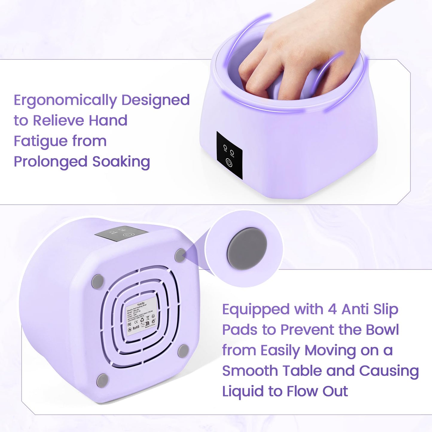 Yokilly Heated Nail Soaking Bowl – 50% Faster Nail Soak Off, Electric Manicure Bowl for Home Use (Purple)