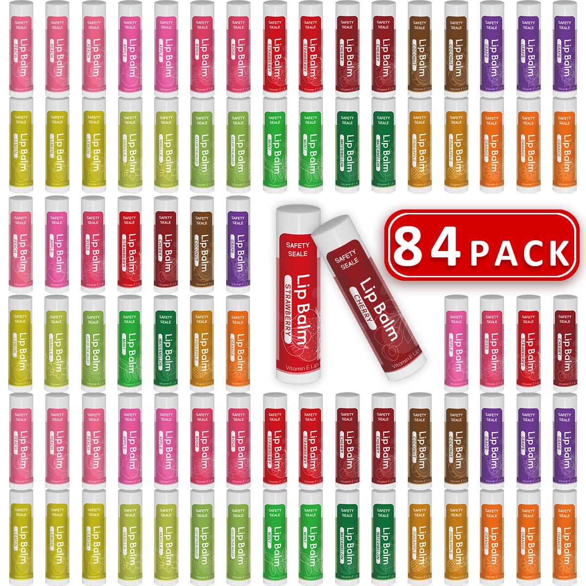 Yopela 84-Pack Natural Lip Balm – 14 Flavors, Vitamin E & Coconut Oil, Non-GMO