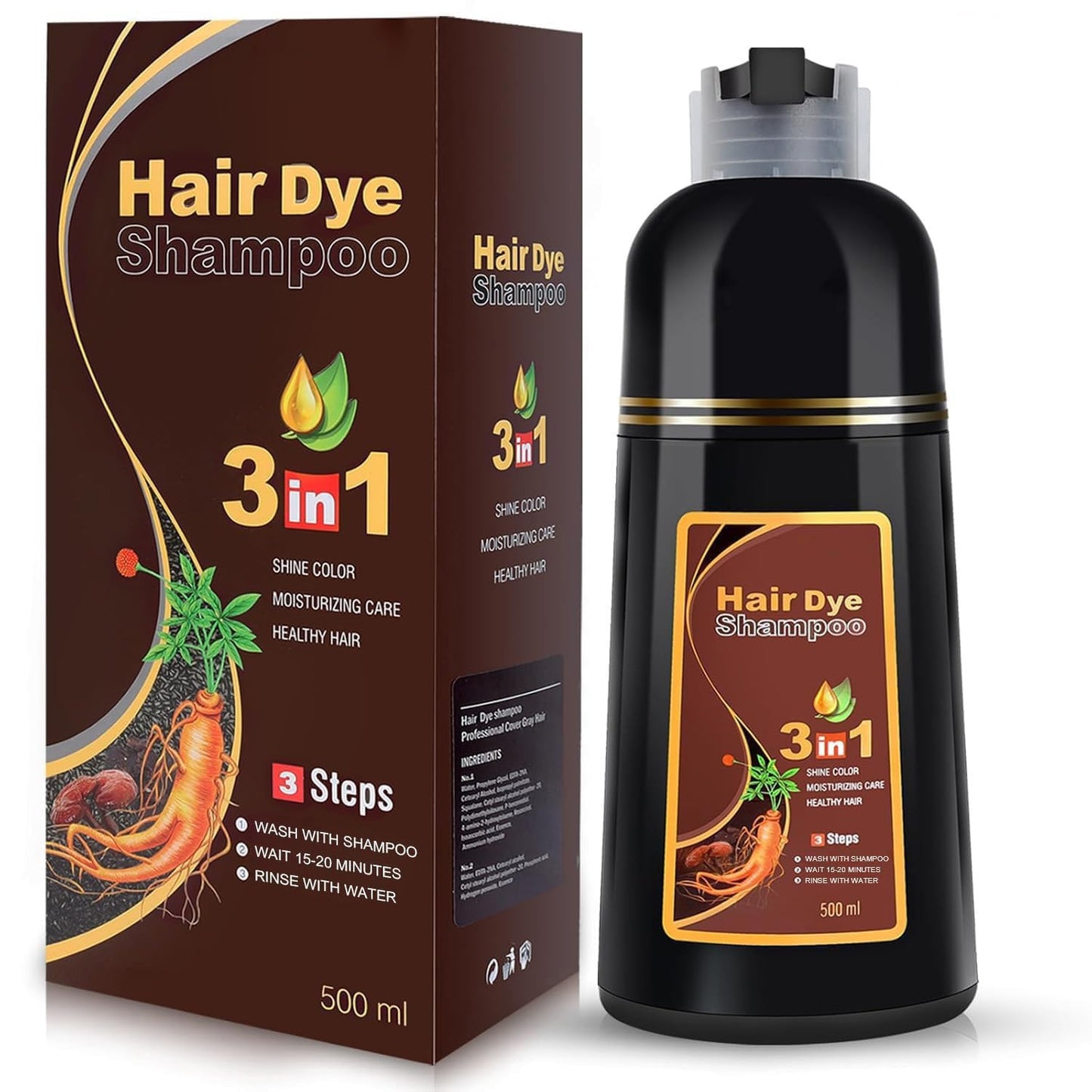 YOURTONE Brown Hair Dye Shampoo 3-in-1 for Gray Hair Coverage – Herbal Color & Hydration (16.9 oz)