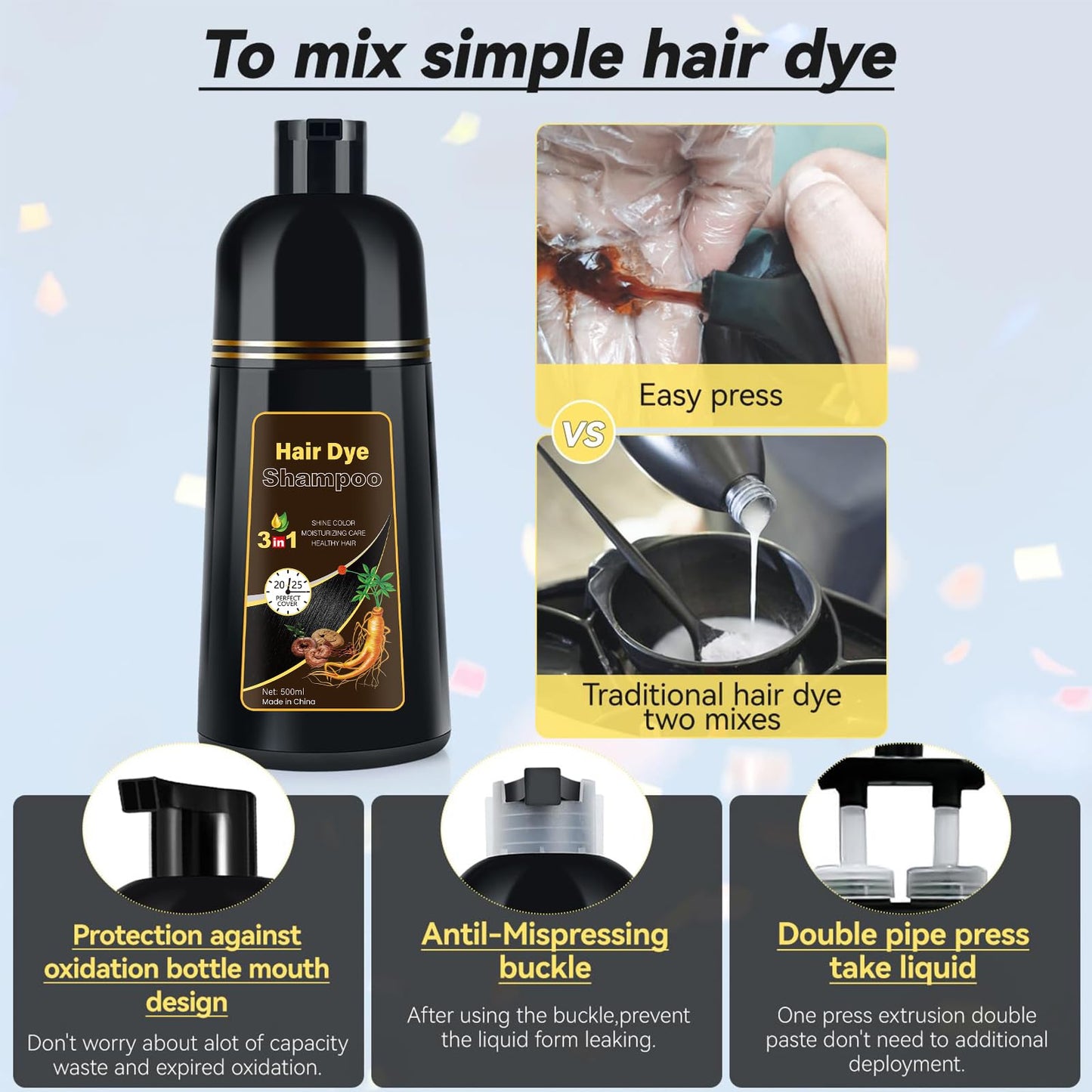 YOURTONE Hair Dye Shampoo Chestnut Brown – 3-in-1, Ammonia-Free, 500ml