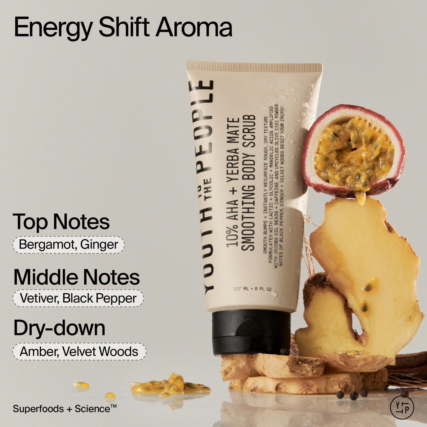 Youth To The People 10% AHA + Yerba Mate Body Scrub – Smoothing Energy, 8 oz