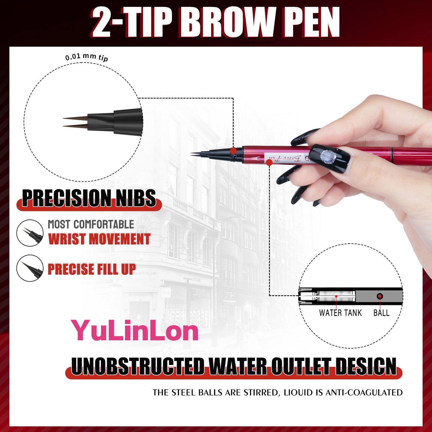 Yulinlon Double-Headed Brow Pen — Ultra-Precise Hair-Like Strokes, Waterproof, 5 Natural Shades