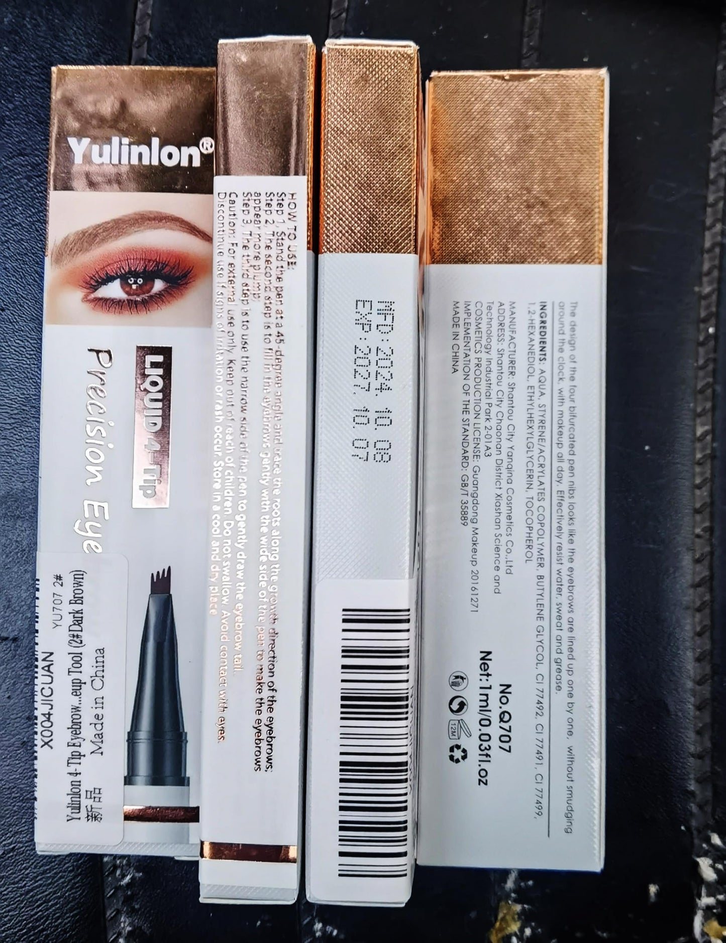 Yulinlon 4-Tip Eyebrow Pen – Waterproof, Long-Lasting Brow Pencil, 6 Colors (2# Dark Brown)