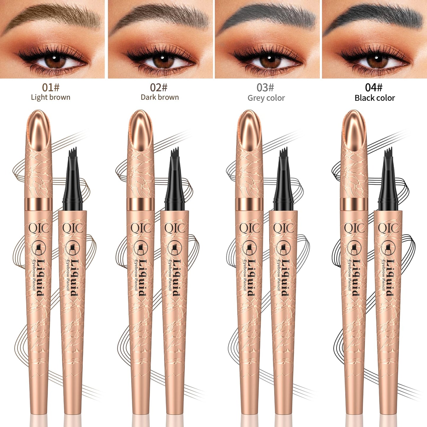 Yulinlon Q706 Eyebrow Pen – Quad-Tip Precision, Waterproof & Long-Lasting, 4 Shades (4#Black)