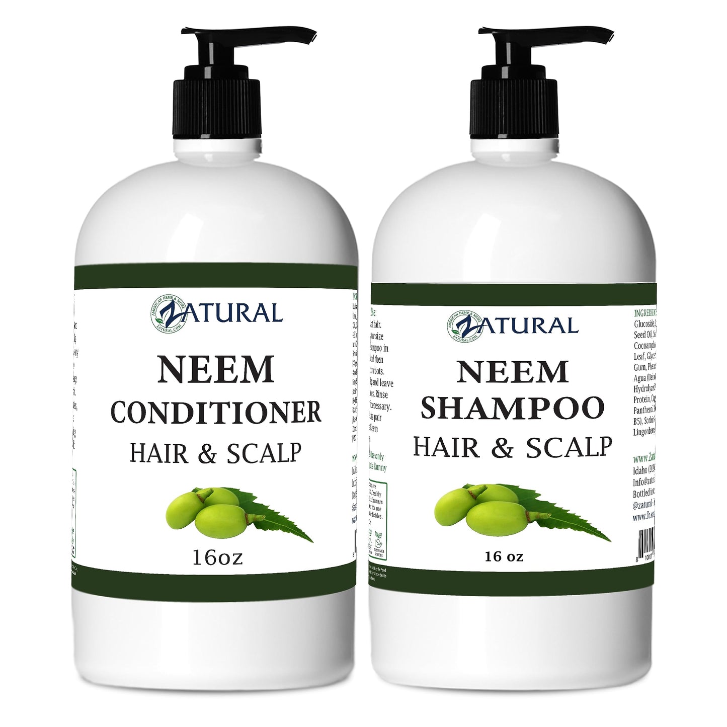 Zatural Neem Shampoo & Conditioner Kit for Sensitive Scalp – Nourish & Balance (16oz each)