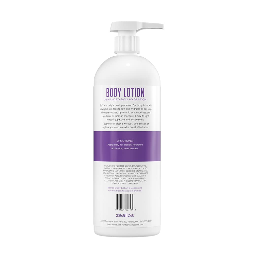 Zealios Advanced Hydration Body Lotion 32oz for Dry Skin – Deep Moisture, Papaya & Lychee Scent