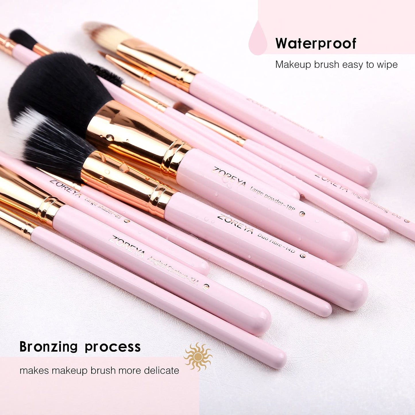 Z'OREYA 12-Piece Pink Makeup Brush Set – Travel Case, Vegan Synthetic Brushes